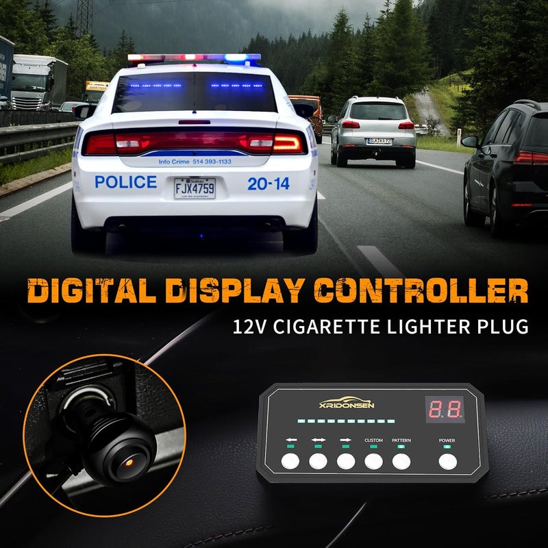 XRIDONSEN 2x 17 inch Blue Emergency Lights Bar 40 LED Dash Strobe Lights Interior Front/Rear Windshield Lights Safety Flashing Warning Hazard Light for Ambulance Firefighter Police Vehicles Trucks Car - Image 4